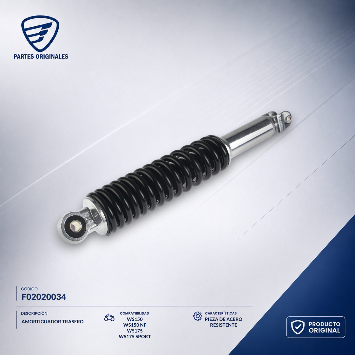 F02020034 IAMO007 AMORTIGUADOR TRAS W150, WS150, WS150 NF, WS150 SPORT, WS175, WS175 SPORT, XW150