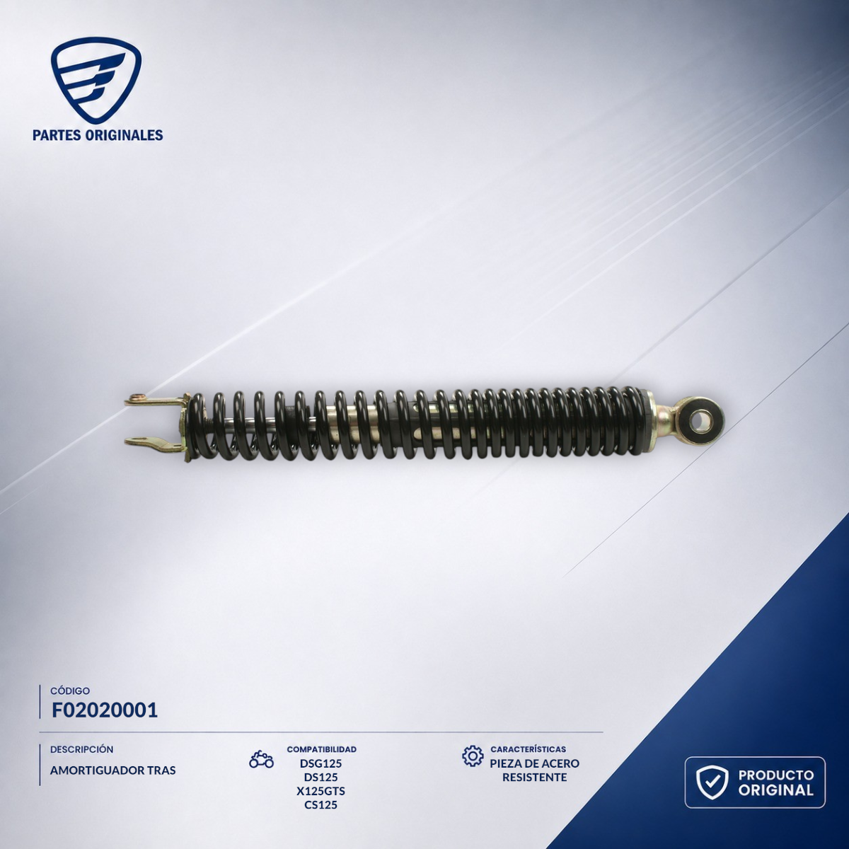 F02020001 IAMO008 AMORTIGUADOR TRAS CS125, CS125 LED, DSG125, VGO125, XS125, DS125, X125G