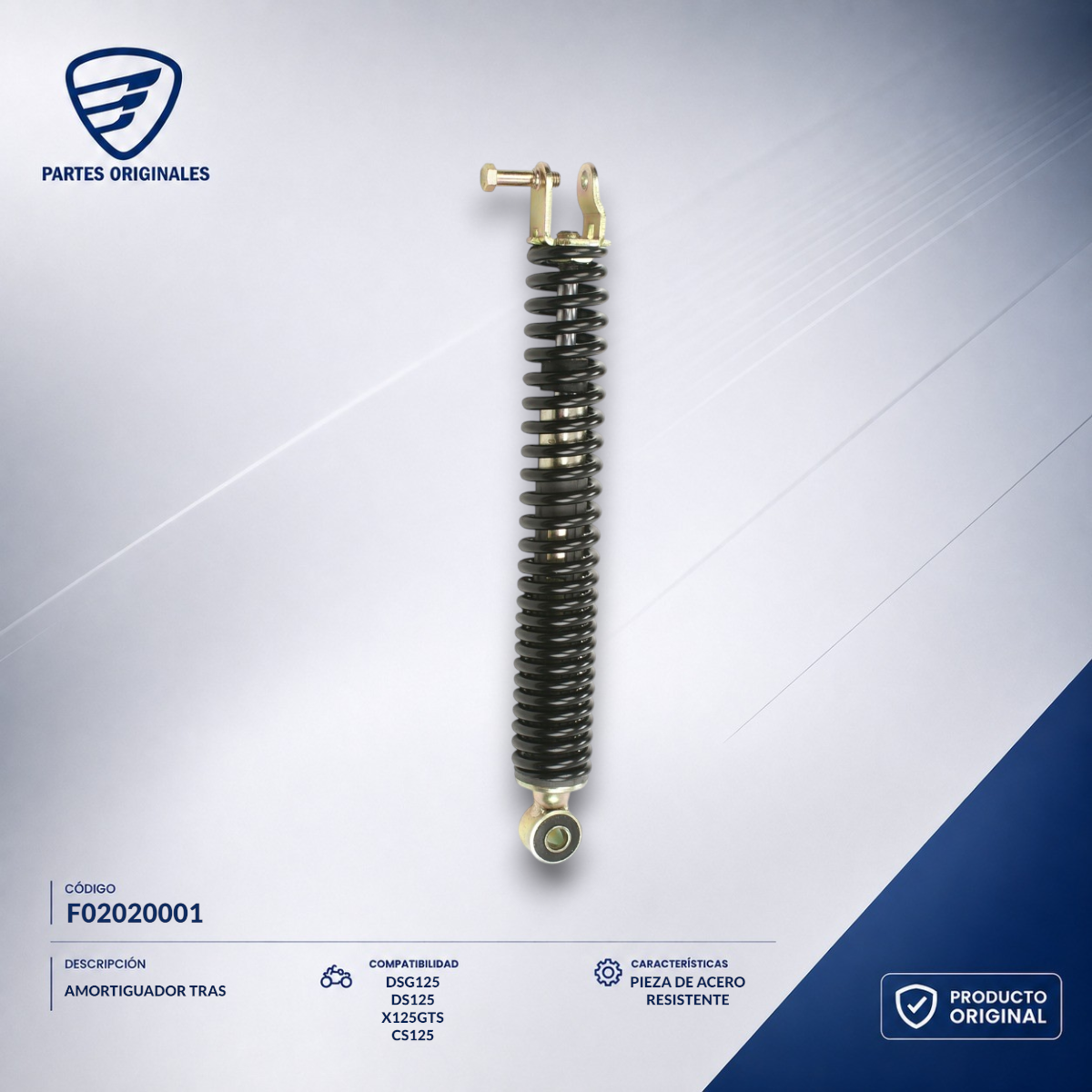 F02020001 IAMO008 AMORTIGUADOR TRAS CS125, CS125 LED, DSG125, VGO125, XS125, DS125, X125G