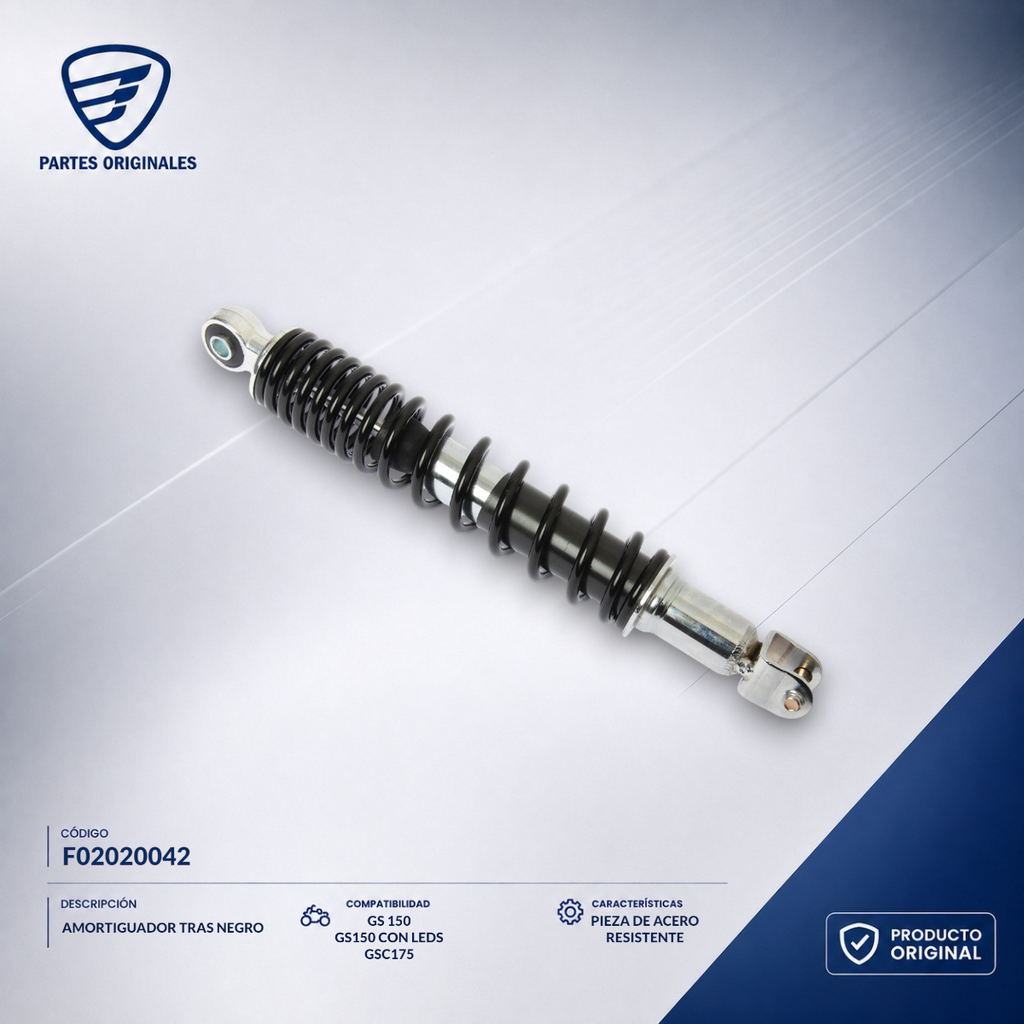 F02020042 IAMO028 AMORTIGUADOR TRASERO NEGRO DS150, GS150, GS150 LED, GS150 LED ELITE, GSC175, GTS175, GTS175 LED, DS150G