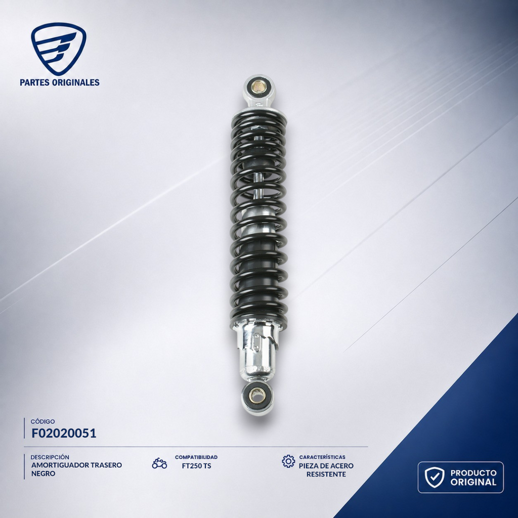 F02020051 IAMO033 AMORTIGUADOR TRASERO NEGRO DT200 SPORT, FT180, FT200, FT200 AM, FT250, FT250TS, RT180