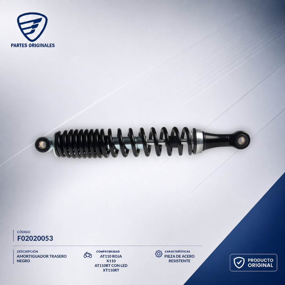 F02020053 IAMO058 AMORTIGUADOR TRASERO NEGRO AT 110 RT, AT 110 RT LED, AT110 ROJO, AT110RTLEDAB, XT110RT II, X110, RAT110, XT125RT