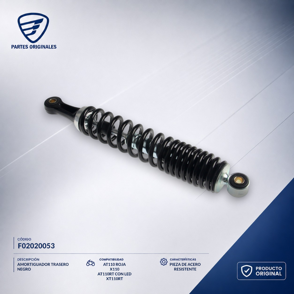 F02020053 IAMO058 AMORTIGUADOR TRASERO NEGRO AT 110 RT, AT 110 RT LED, AT110 ROJO, AT110RTLEDAB, XT110RT II, X110, RAT110, XT125RT