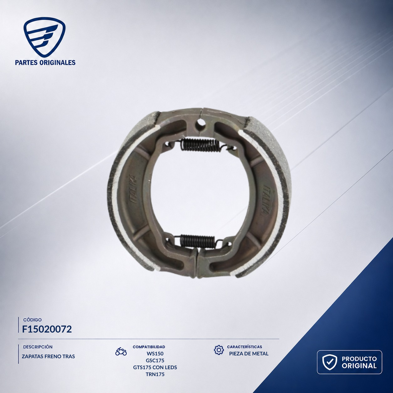 F15020072 IBAL020 ZAPATAS FRENO TRAS FT125/DS/GS/WS/GTS/RT/EX2/FT1GTK/DT/DS150  VENTO RYDER 150