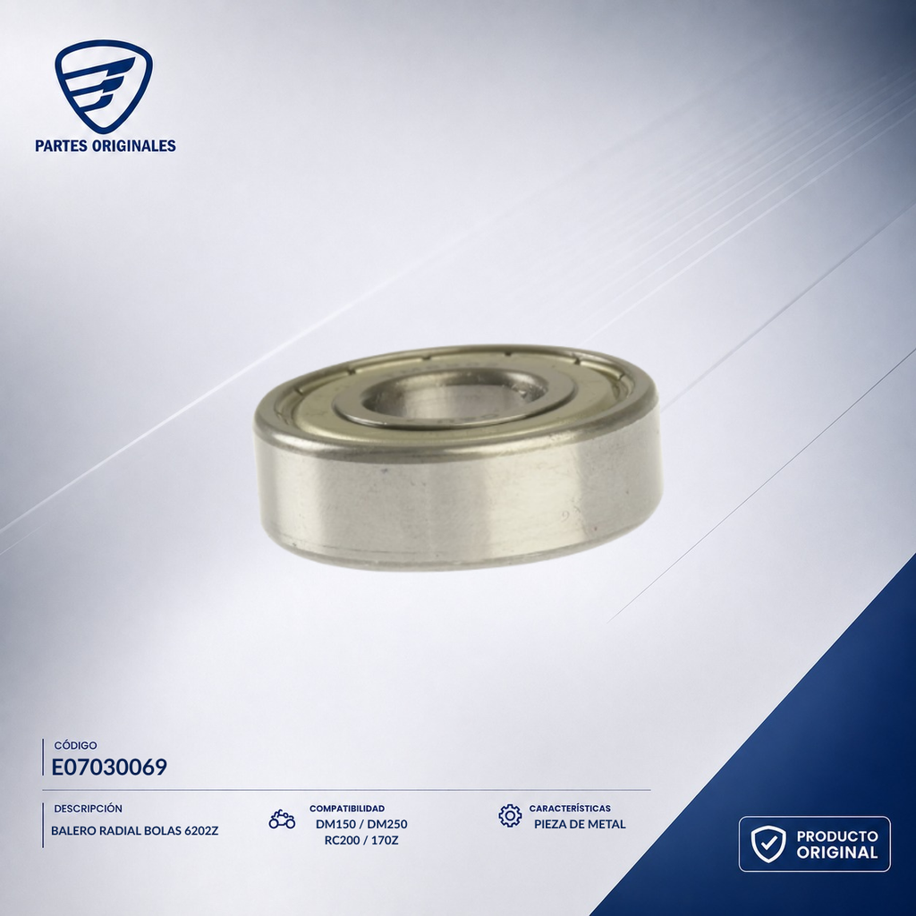 E07030069 IBAL100 BALERO RADIAL BOLAS 6202Z TITAN, ZDM250, 150Z, ATV150 CON REVERSA, ATV200MX, DM150, DM250X, DT150 CLASICA, DT150 DELIVERY, FT125, FT150, FT150 GRAFITO, FT150TS, FT200, RC200 NEGRA