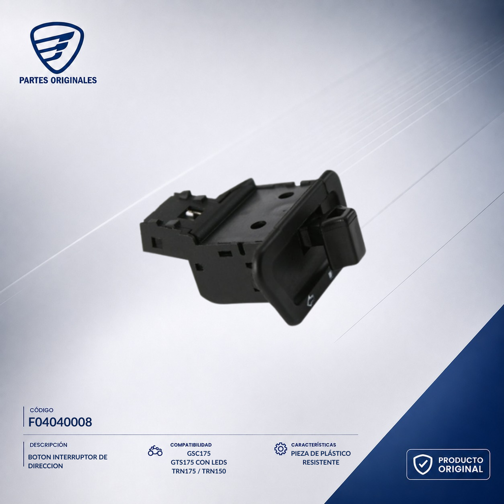 F04040008 IBOT002 BOTON INTERRUPTOR DE DIRECCION DS125, DS150, DS150 NARANJA, DS150 NEGRO, GS150, GS150 LED, GS150 LED ELITE, GSC175, GTS175, GTS175 LED, X150, XS150, XS150 NEGRO, DS150G, AT125RT
