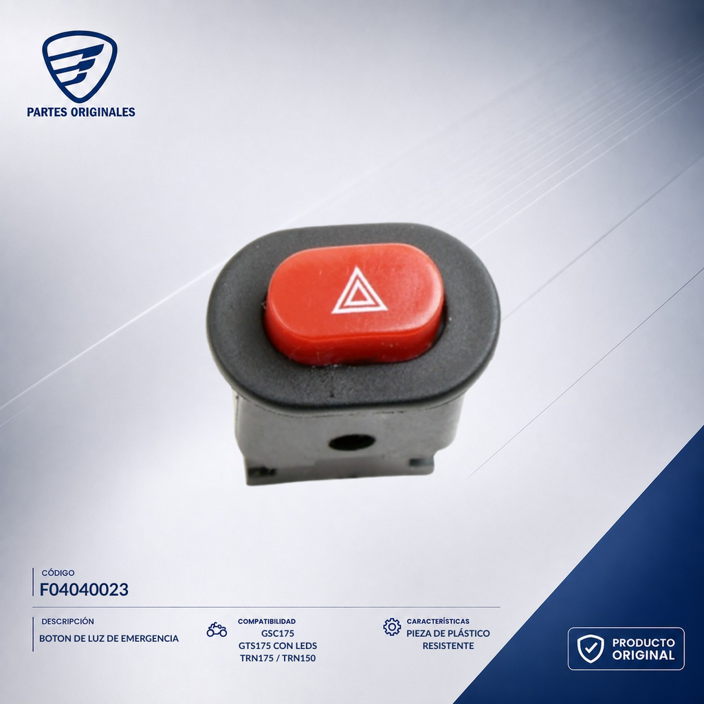 F04040023 IBOT006 BOTON LUZ EMERGENCIA CS125, CS125 LED, DS125, DS150, DS150 NARANJA, DS150 NEGRO, GS150, GS150 LED, GS150 LED ELITE, GSC175, GTS175, GTS175 LED, X150, XS125, XS150, XS150 NEGRO, DS150G, X125G, AT125RT, D125, D150LT