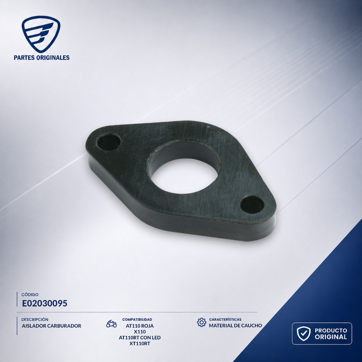 E02030095 IEMP034 AISLADOR CARBURADOR AT 110 RT, AT 110 RT LED, AT110 ROJO, AT110RTLEDAB, XT110RT II, X110, RAT110, AT125